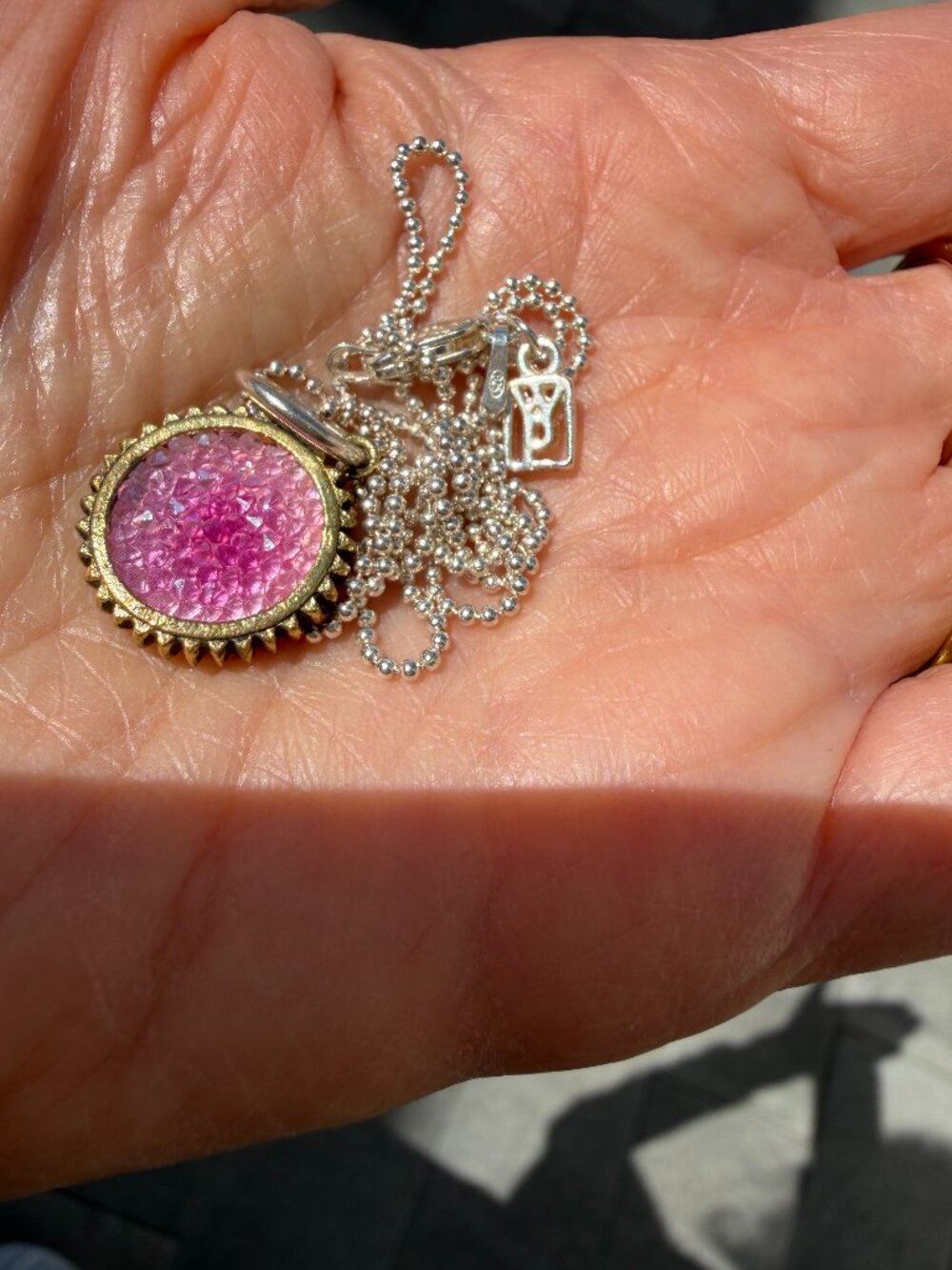 Pink druzy pendant on delicate sterling silver ball chain, 18 "